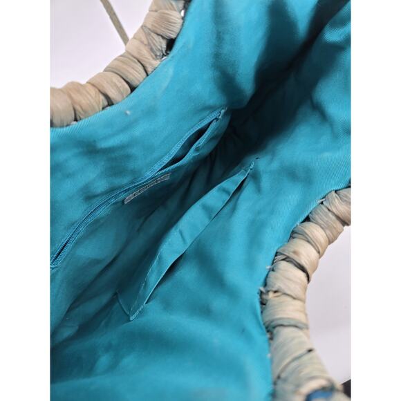 Coastal Cottage Woven Straw Flower Embellished Handbag Purse Ann Taylor - Picture 4 of 11